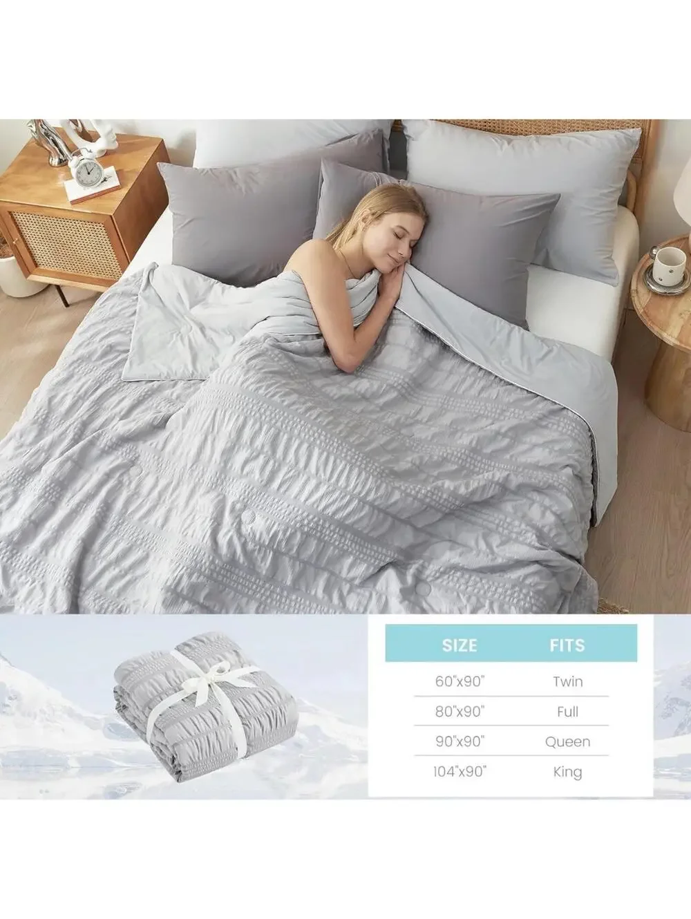NEW  COZY BLISS Gray Seersucker King Size Cooling comforter